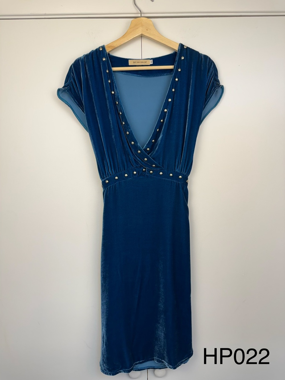 See by Chloé Blue Silk Blend Velvet Studded Dress Size 44